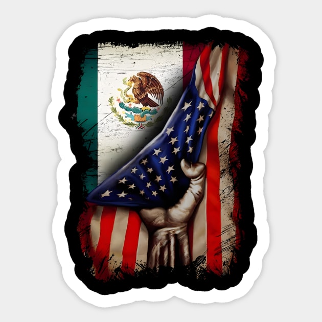 American Flag With Mexican Flag, Mexican Roots, American Flag, 4th Of July Sticker by artbyGreen